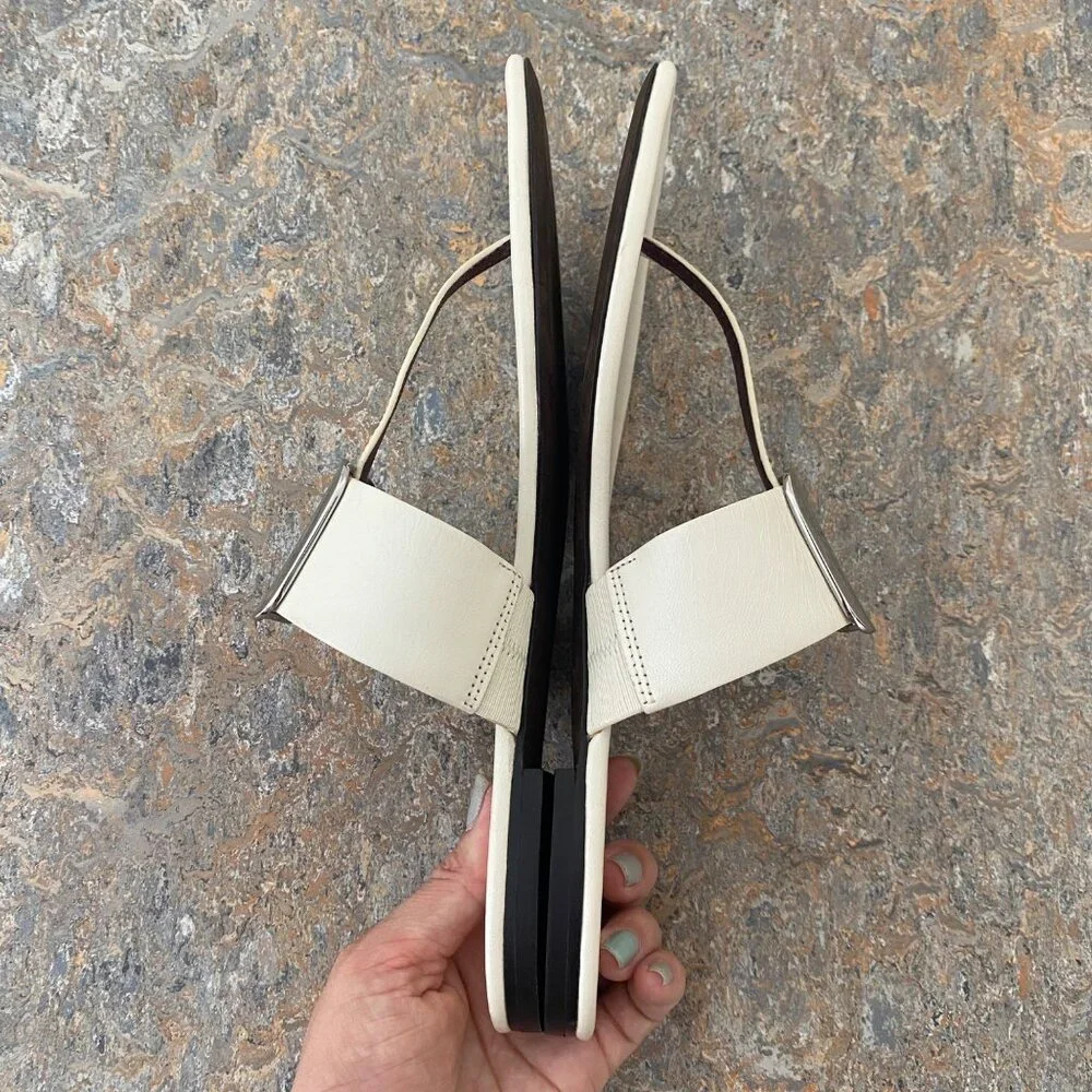 New Tory Burch Georgia Logo Sandals Shoes Ivory